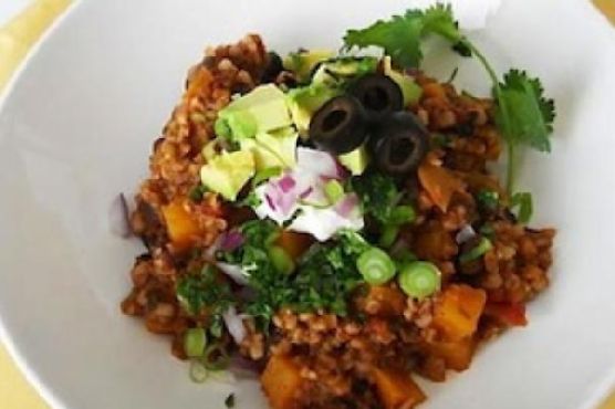 Butternut Squash and Black Bean Chili with Bulgar