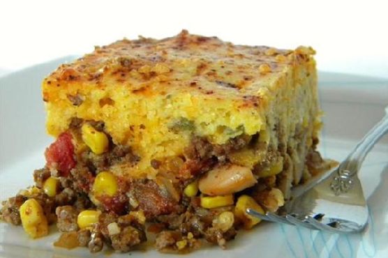 Chili Pie with Green Chile and Cheddar Cornbread Crust