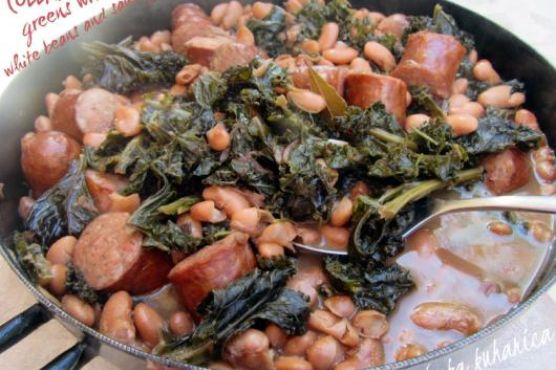 Collard greens with white beans and sausage