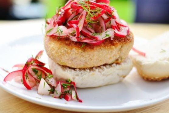 Salmon Amaranth Burgers with Radish Slaw